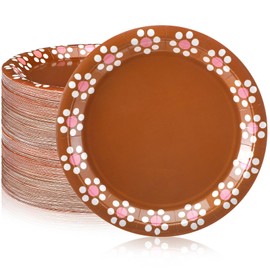 AmazingSpark 100 Pcs Mexicanos Platos De Barro Paper Plates Disposable Fiesta Plates Day of the Dead Cinco De Mayo Pottery Party Decoration for Taco Carnival Wedding Baby Shower Birthday(9 Inch)