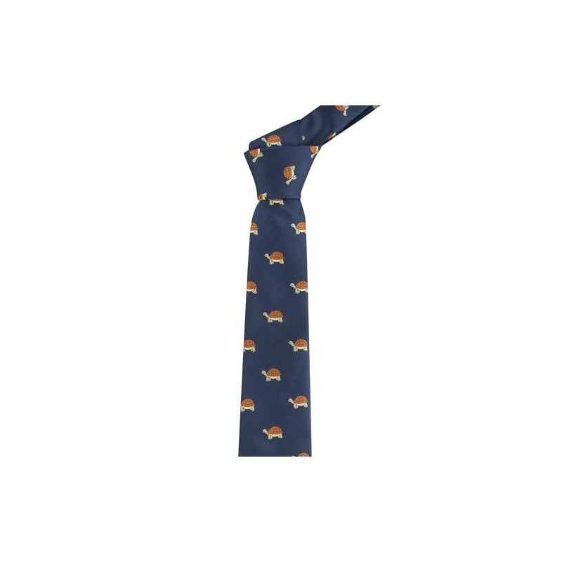 King & Priory Navy Blue Herringbone Embroidered Tortoise Tie