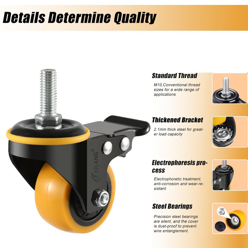 JULANG 3/8 Caster Wheels Threaded Stem 2 inch, Stem Mount