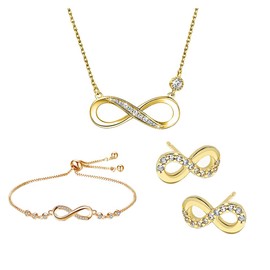 TOFBS Jewellery Set Women's Infinity Symbol Necklace Cubic Zirconia Bracelet Earrings Jewellery Sets Bridal Jewellery Set Fashion Jewellery Set for Women Girls, No Gemstone