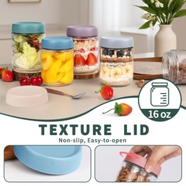 SECLENT 6 Pack Overnight Oats Containers with Lids, Wide Mouth Mason Jars 16oz, Glass Food Storage Containers with Airtight Lids, Overnight Oats Jars for Yogurt, Salad, Meal Prep, Snacks, Chia Pudding