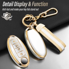 Coverforkey for Nissan Key Fob Cover with Nylon Webbing Keychain, Fashionable Matte Metallic Soft Case for for Murano Pathfinder Rogue Titan Versa Infiniti (4 Button) Key (Rose Gold, A2), Rose Gold