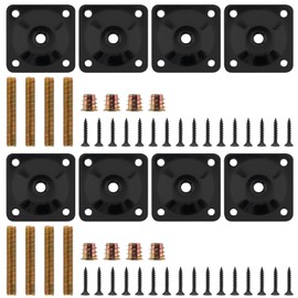HOJLKLD 8 Sets M8 Furniture Leg Mounting Plates, 5/16" Heavy Duty Flat Leg Attachment Plates Kit with T-Plate Hanger Bolts Screws for Strengthen Sofas Couches Seat (8, Black)