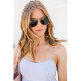 ADE WU Classic Aviator Sunglasses with Real Glass Lense 60mm Width,C3 Gold/Grey