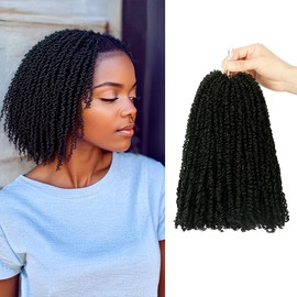 Mini Passion Twist Crochet Hair for Black Women-10 Inches 6 Packs Natural Black Pre Twisted Elastic and Cuttable Hair Extensions,Braided by Soft Synthetic Twist Bohemian Curl(10"-6P,1B)