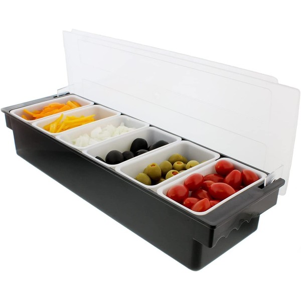 Simpli-Magic 79241 Ice Cooled Condiment Dispenser Serving Container Chilled Garnish Tray Bar Caddy for Home Work or Restaurant, Large 6 Compartment, Black