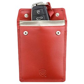 Koruma Car Key Signal Blocker Pouch Jammer - Keyless Faraday Bag for Car Keys - RFID Blocking Case Anti Theft - Fob Guard Red Black Leather (KUK-96NBL)