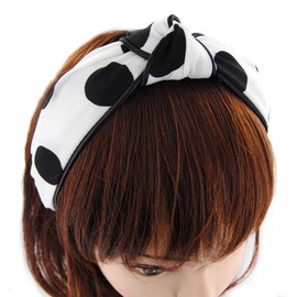 axy Wide Headband Series with Large Dots HR34P (White with Black Dots)
