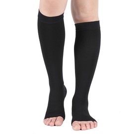 Compression Socks, 20-30 mmHg Graduated Knee-Hi Compression Stockings for Unisex, Open Toe, Opaque, Support Hose for DVT, Pregnancy, Varicose Veins, Relief Shin Splints, Edema, Black Large