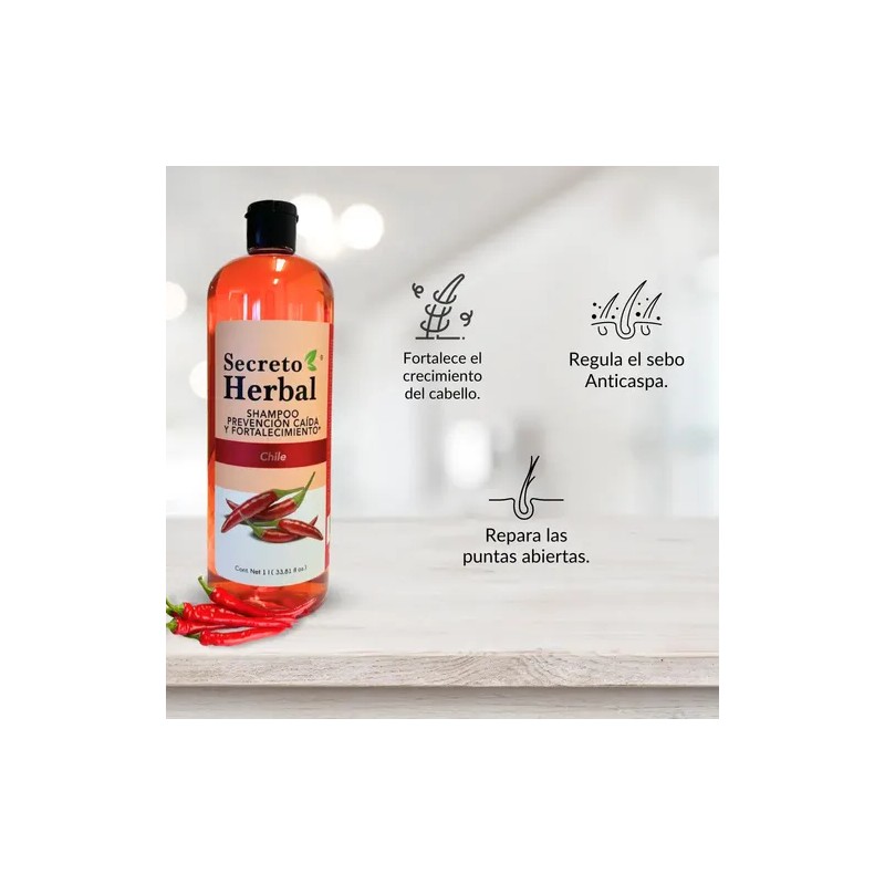 6 Pz Shampoo Secreto Herbal De Chile Prevención Caída Capilar