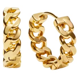 Cuban Chain Link Hoop Earrings, Chunky Waterproof Design, Stainless Steel,Unisex Fashion Jewellery