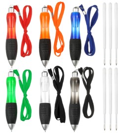 PATIKIL 6 Pcs Big Fat Pens, Colorful Heavy Weighted Ballpoint Pen Retractable Wide Grip Thick Pen with Strap for Hand Tremors Elderly Handicap(6 Blue Refills)