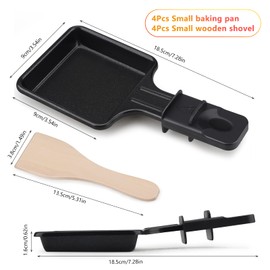 Mini 4 Pieces Non-Stick Grill Pans Square Mini Raclette Grill with 4 Wooden Scoops for Universal Electric Grill Cheese Eggs (Square)