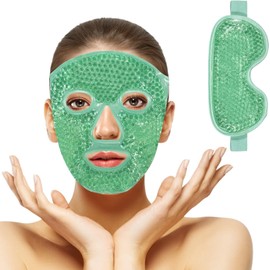 2PCS Máscaras de Hielo para Ojos y Cara, Mascarilla de Gel Facial Reutilizable, para Reducir Bolsas Bajo los Ojos, Ojeras, Cuidado de la Piel, Compresa Fria y Caliente (Verde)