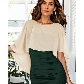 Womens Capelets Shawls and Wraps for Evening Dress Chiffon Capes Wedding Cover Up, Champagne