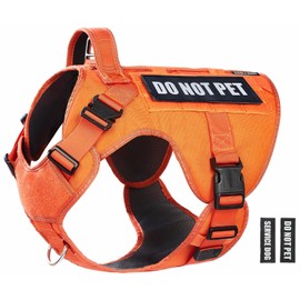 DNALLRINO Tactical Dog Harness Vest for Large Dogs, Adjustable Reflective Military Pet Harness with Dot Not Pet Patches for Golden Retriever, Doberman Pinscher, Rottweiler Orange