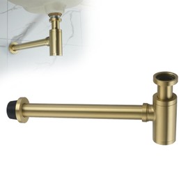 HAMOLER Round Bottle P-Trap 1 1/4 Adjustable Bathroom Basin Sink Waste Trap Drain Kit Bathroom Bottle P Trap Waste Pipe, Brushed Gold