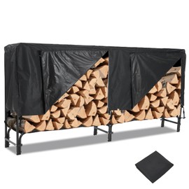 Elementool 8FT Heavy Duty Log Rack with Cover - 400LB Capacity Indoor/Outdoor Firewood Storage Organizer, Durable Steel Stacker with Ventilated Design, Tool-Free Assembly, Black