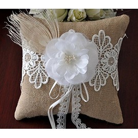 EBTOYS Wedding Ring Pillow Burlap Jute Ring Bearer Pillow 7.8&7.8inch