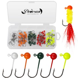 Dovesun 100pcs Fly Tying Jigs Kit, Jig Heads for Fly Fishing 1/64oz Jig Head Fly Fishing Hooks DIY Lure Making Kit Suit for Tying Flies Ice Fishing | Crappie Lures