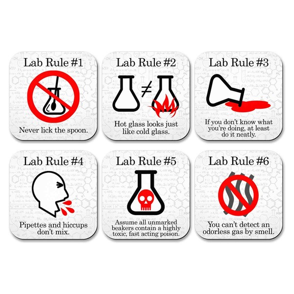 Funny Science Coaster Set - Lab Rules - 6 Piece Set - Neoprene - Neurons Not Included