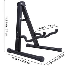 GLEAM GLEAM A-Frame Metal Folding Stand - Electric & Acoustic Guitars, Bass & Banjo - Non-Slip Rubber & Foam Arms - Black