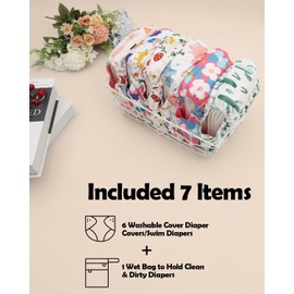 ALVABABY 6 pcs Baby Cloth Diaper Covers with One Wet Bag, Swim Diaper,Cloth Diaper Shell Baby Girls and Boys 6CDC02A