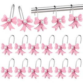 CroBlissful 12 Pcs Pink Bow Knot Shower Curtain Hooks Decorative Bow Bow Shower Curtain Hooks Bulk Stainless Steel Shower Curtain Hooks Resin Decorative for Home Bathroom Decor Supplies