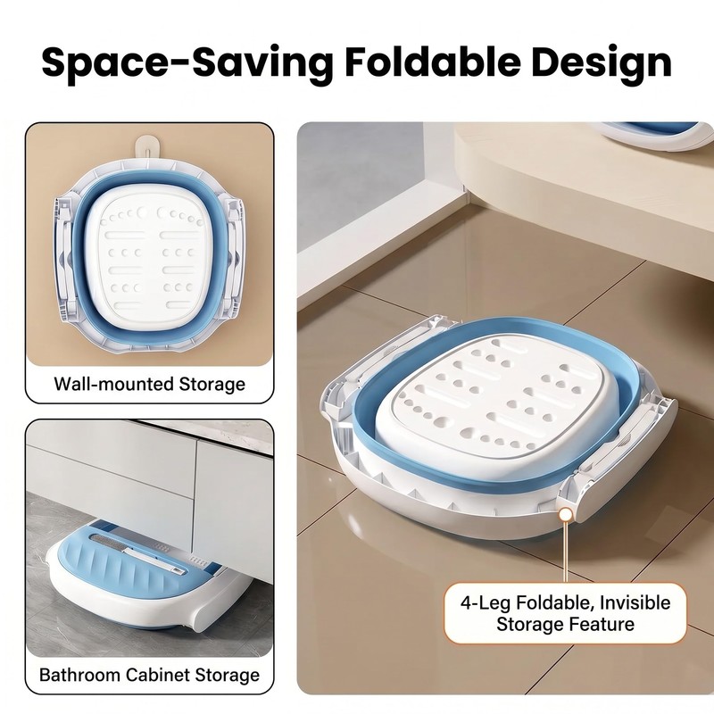 Collapsible Foot Bath Tub with Long Handle Foot Brush, Foldable