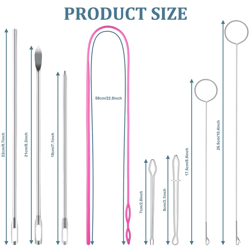 Drawstring Threader Tool Set, Stainless Steel Sewing Loop Turner Hooks