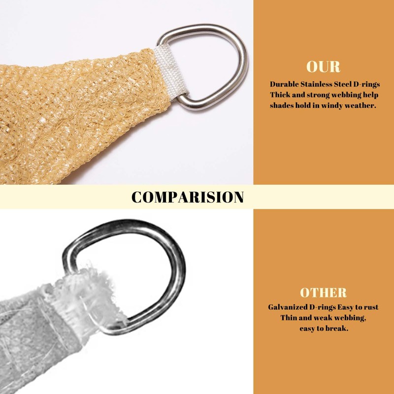 Cool Area Sun Shade Sail 10x10x10FT Triangle Shade Canopy Outdoor