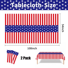 Orielis 2 Pack Patriotic Tablecloth, 4 th of July Decorations Red White and Blue Tablecloth, 54” X 108”Disposable Plastic Table Cloth for Party Indoor Memorial Independence Day Decor