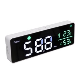 SEAFRONT Decibel Meter, 30 ~ 130 dB 3 in 1 Sound Level Meter, Thermometer Hygrometer, Hanging on the Wall, 11 Inch Large LED Screen Noise dB Meter with Automatic Alarm Symbol