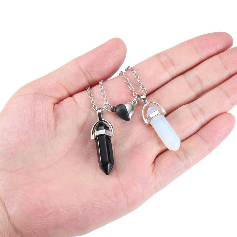 JSDDE Set of 2 Hexagon Columns Pendant Necklace with Heart