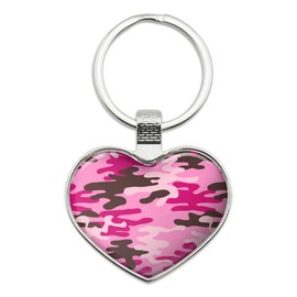 Pink Camouflage Keychain Heart Love Metal Key Chain Ring