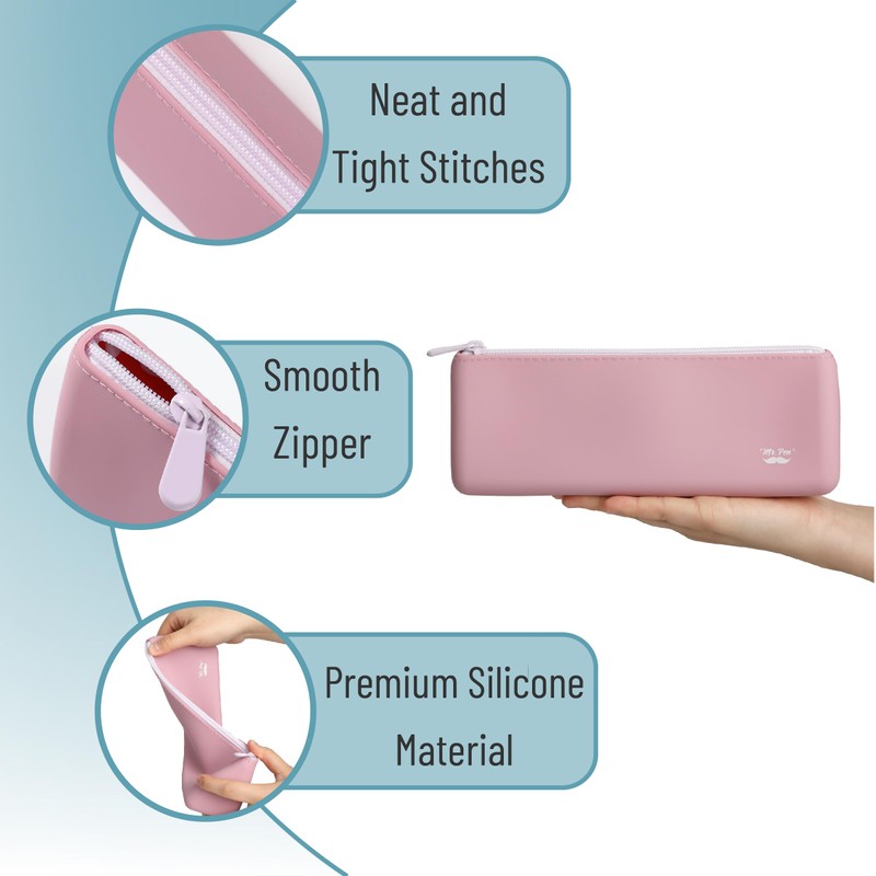 Mr. Pen- Silicone Pencil Case Pouch, Dusty Pink, Aesthetic Triangular