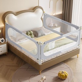 Yozoia Bed Rail for Toddlers, Baby Bed Rail Guard with Double Child Safety Lock, 30 Speed Height Adjustable -King & Queen Size Bed