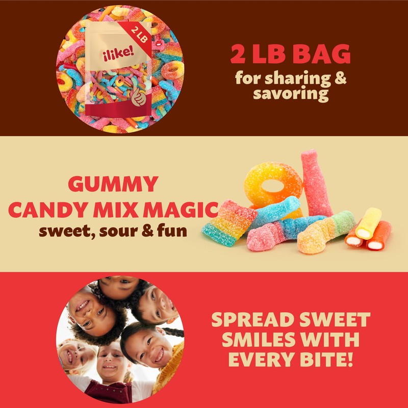 Gummy Candy Mix 2-Pound Bag | Peach Rings, Pencil Bites,