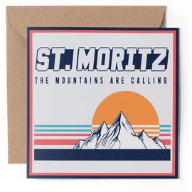 1 x Greeting Card - Retro St Moritz Ski Cool Skiing Mountains - Blank Birthday Celebration Anniversary #59039