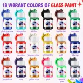 Glass Paint, Bearals 18 Colors Stained Glass Paint, Paint for Glass, Glass Paints for Glass Painting, Non Toxic Glass Paint for Wine Glasses, Light Bulbs, Windows and Ceramics (0.85 fl.oz)