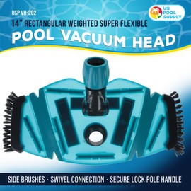 U.S. Pool Supply Professional 14" Rectangular Weighted Super Flexible Swimming Pool Vacuum Head with Side Brushes, Swivel Connection - above-Ground & Inground Swimming Pools, Secure Lock Pole Handle