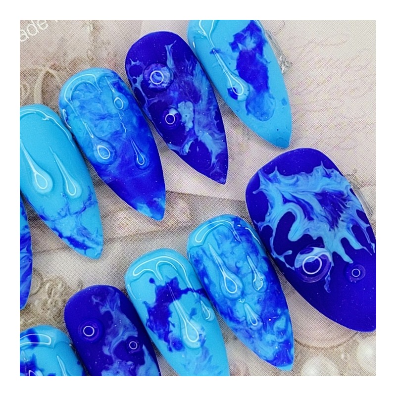 Aqua Matte Handmade Nail Tips - Stiletto L / 아쿠아