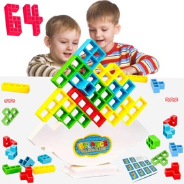 Xrten Tetris Tower Balance Game, Stacking Game 64 Pieces, Funny Stacking Game Puzzle Building Tetris Game Toys Creative Puzzle Games Gifts Decompression Building Blocks for Boys and Girls from Years