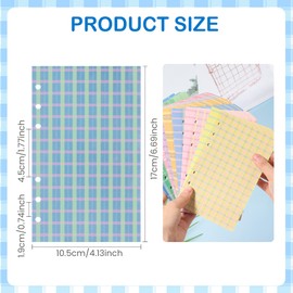 NEWEST Colored A6 Loose Leaf Paper, 80 Sheets 6-Hole Punched Lined Paper Gradient Binder Planner Refills Decorative Notebook Paper for 6 Ring Binder (Small Checkered)