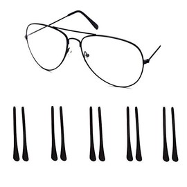 LASSUM 5 Pairs Anti-Slip Silicone Eyeglass End Tips Ear Sock Pieces Tube Replacement for Thin Metal Eyeglass Legs (Black)