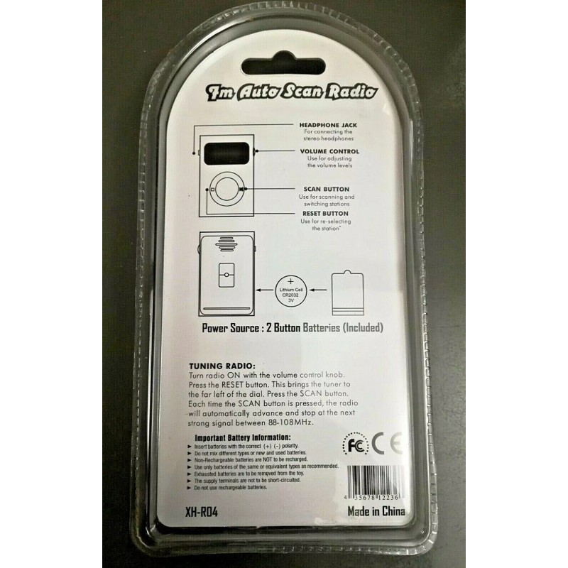 Stronics FM Hand Radio XT R04 White w/ Batteries &