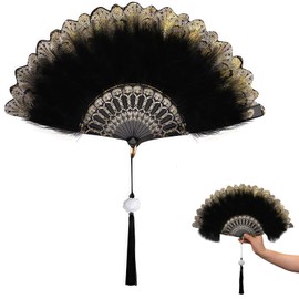 Fan Feathers Black, Costume Dance Performance Accessory for Party Blades, Lightweight and Beautiful Hand Fans Apply to Costumes Dancing Wedding Party Prom Tea Party