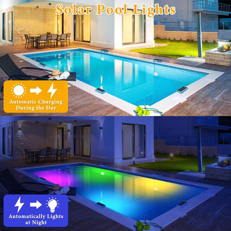Yichuke Solar Pool Lights, Pool Lights, 10-Color 4-Mode Light Sensing