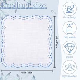 Hahafelt 12 Set Cloth Napkins 18x18inches Scalloped Embroidery Cloth Napkins Washable Polyester Table Dinner for Hotel Restaurant Weddings Events Parties (Blue)
