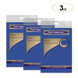 Party Essentials Disposable Heavy Duty 84" Round Plastic Table Cover/Tablecloth, 3-Count, Royal Blue